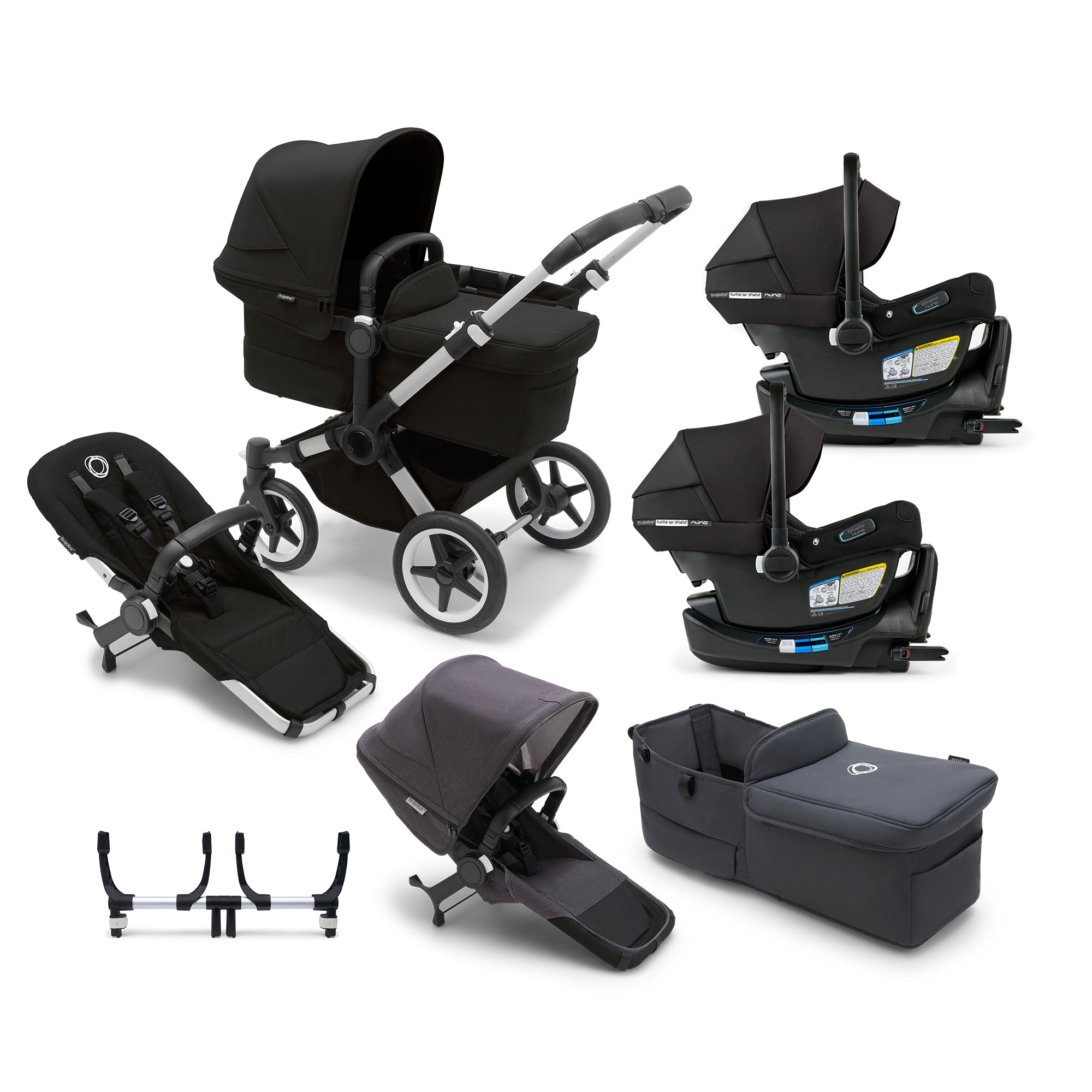 Bugaboo Donkey 5 Mono Complete Stroller + Duo + Bassinet + Bugaboo Turtle Air Shield By Nuna Car Seat Twin Travel System- Bambi Baby