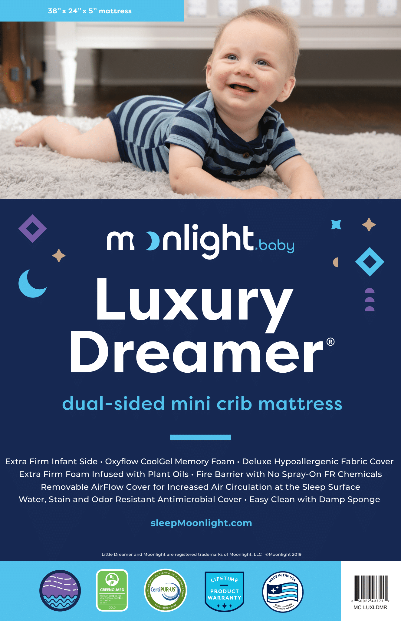Moonlight Slumber  Luxury Dreamer Mini Crib Mattress- Bambi Baby