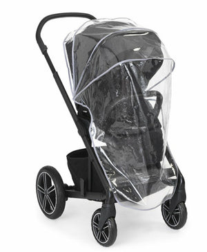Clear Nuna MIXX Rain Cover on Caviar Stroller - Side View | Bambi Baby