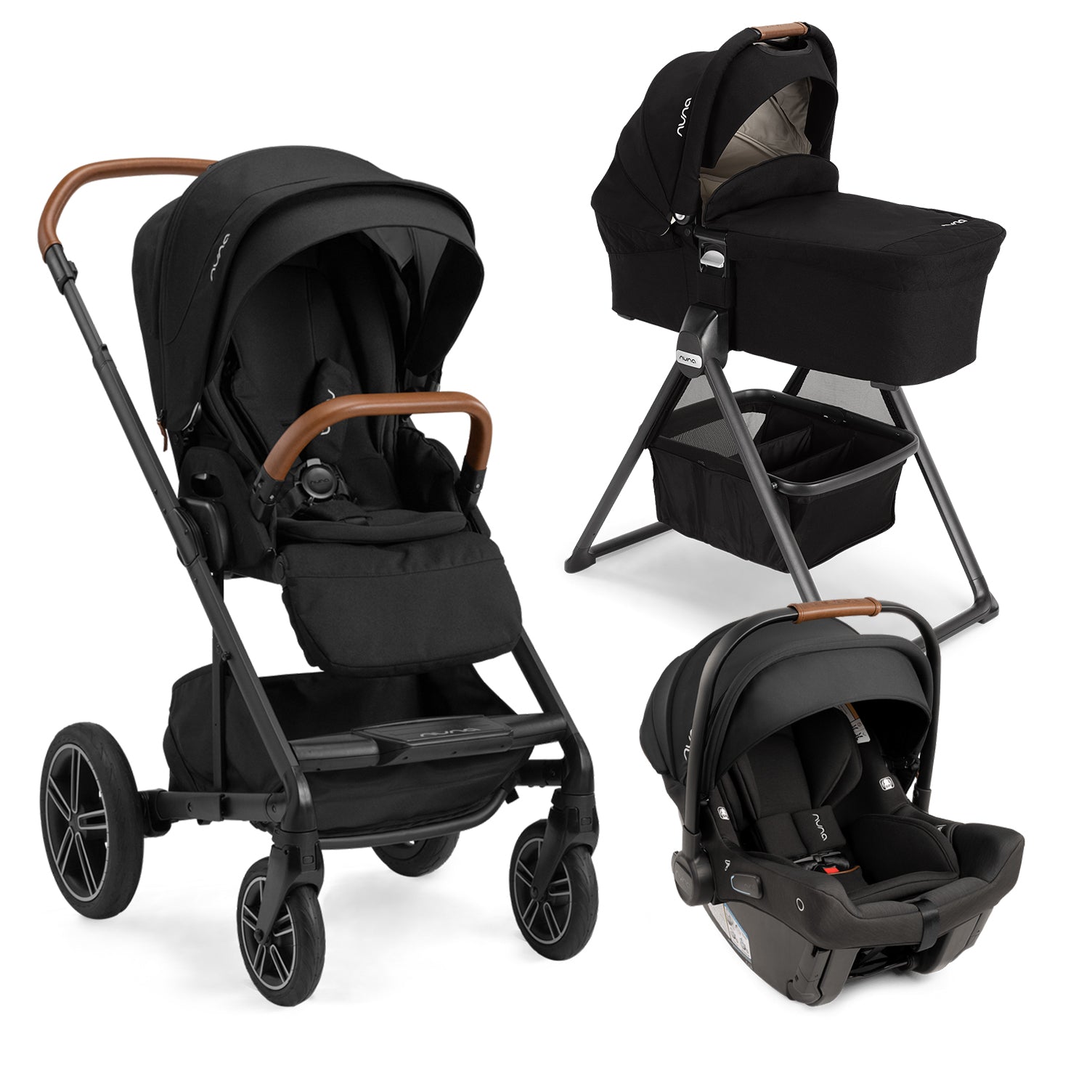 Nuna MIXX + PIPA Urbn + Bassinet + Stand Travel System in Caviar- Bambi Baby