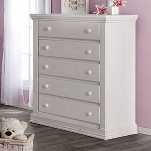 Vintage White Pali Modena 5 Drawer Dresser - Styled Nursery Room View | Bambi Baby