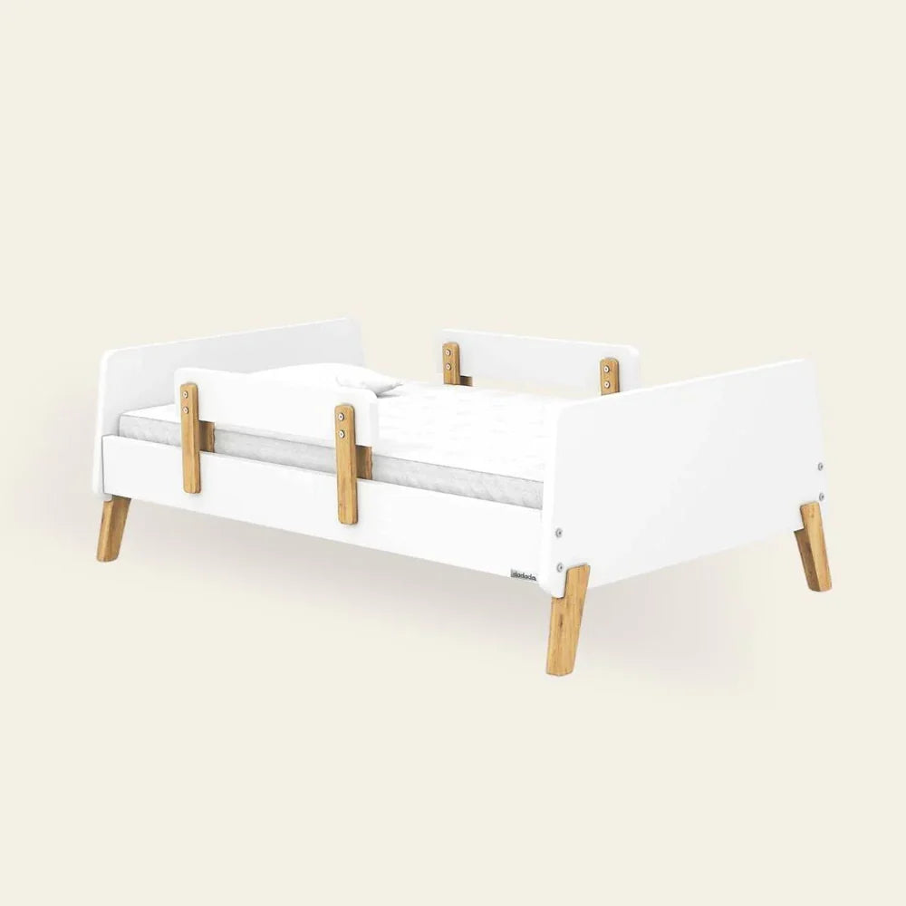 White Natural dadada Muse Toddler Bed - Side Angle View | Bambi Baby