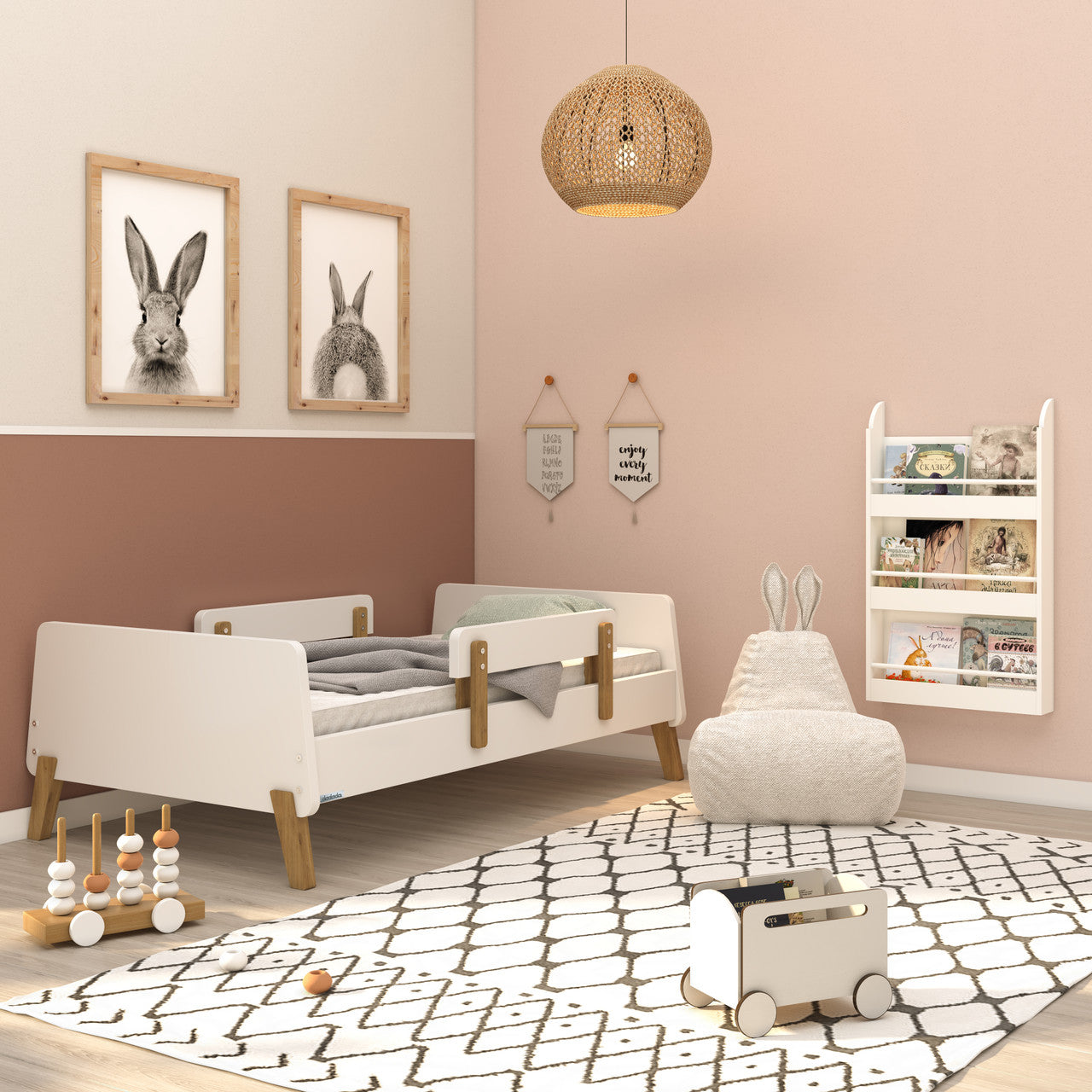 Dadada Muse Collection Toddler Bed in White and Natural- Bambi Baby