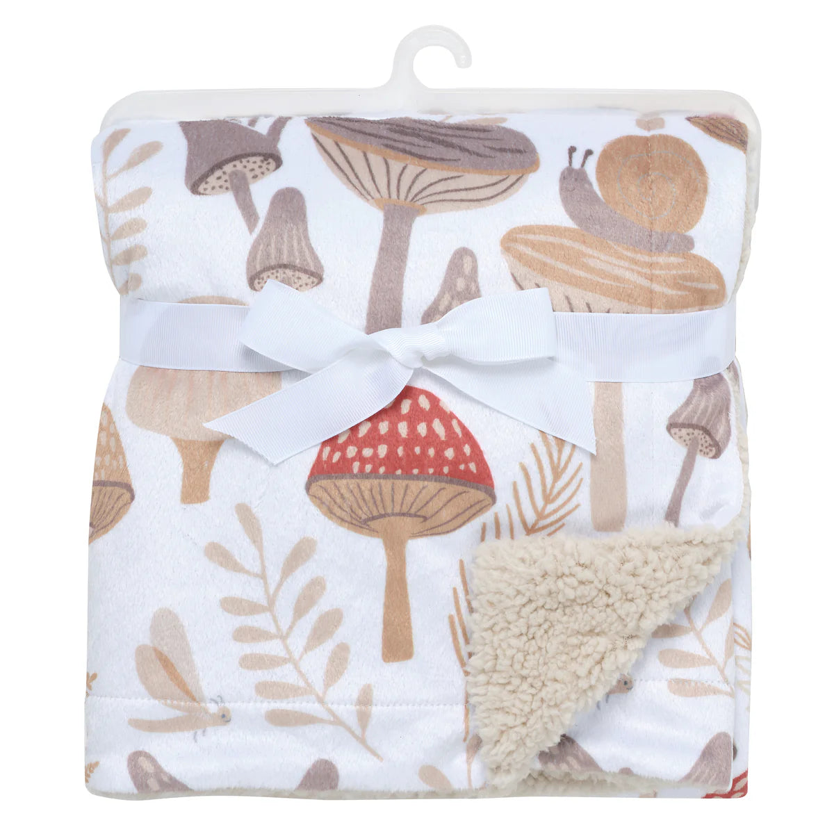 Lambs & Ivy Mushroom Meadow Soft White/Taupe Luxury Baby Blanket- Bambi Baby