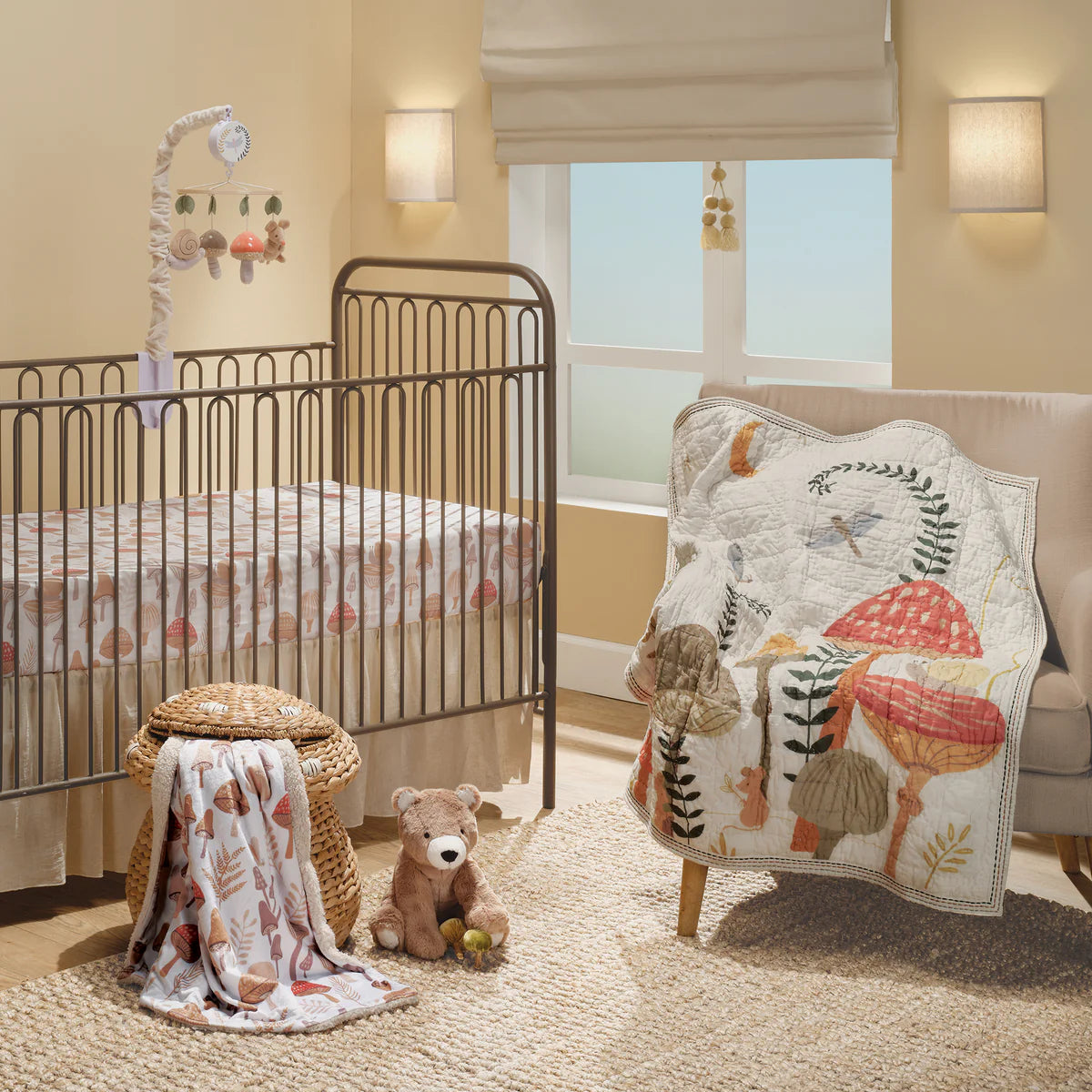 Lambs & Ivy Mushroom Meadow Soft White/Taupe Luxury Baby Blanket- Bambi Baby