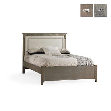 Natart Ithaca Collection Double Bed 54" in Owl with Low profile footboard, rails & upholstered Panel in Fog- Bambi Baby