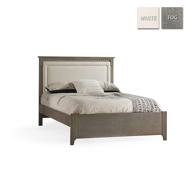 Natart Ithaca Collection Double Bed 54" in White with Low profile footboard, rails & upholstered Panel in Fog- Bambi Baby