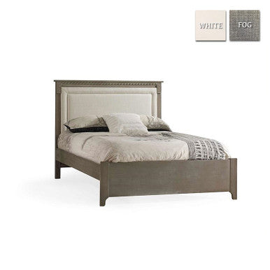 Natart Ithaca Collection Double Bed 54" in White with Low profile footboard, rails & upholstered Panel in Fog- Bambi Baby