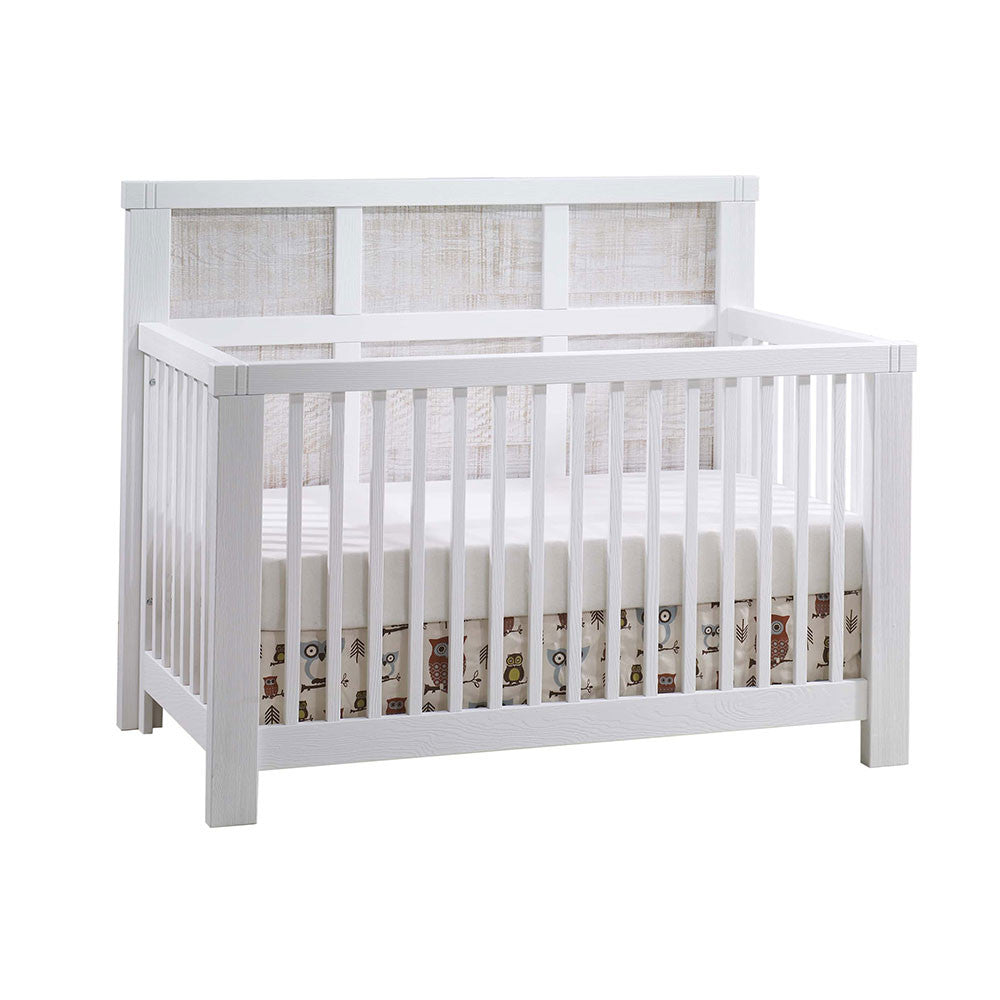 Natart Rustico Moderno 5-in-1 Convertible Crib with Wood Panel (w/out rails) in White with White Bark- Bambi Baby