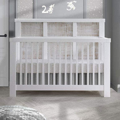 Natart Rustico Moderno 5-in-1 Convertible Crib with Wood Panel (w/out rails) in White with White Bark- Bambi Baby