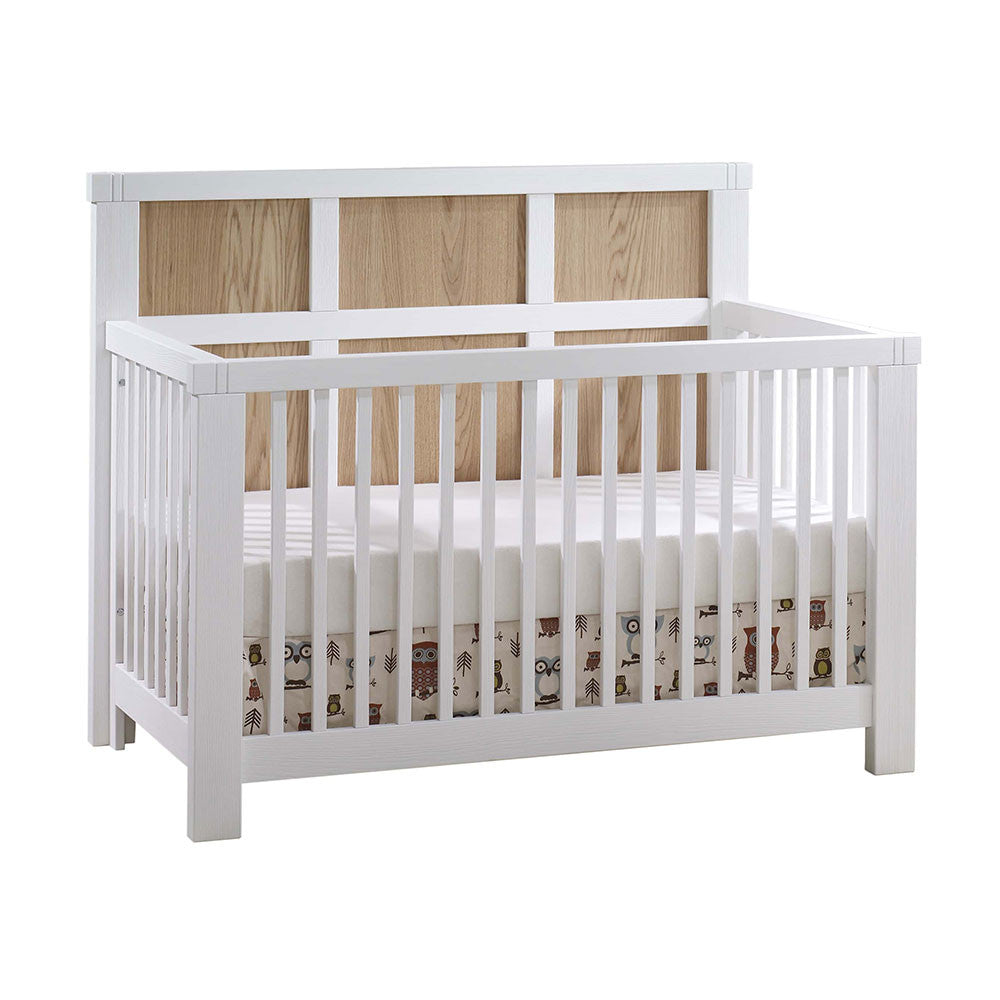 Natart Rustico Moderno ''5-in-1'' Convertible Crib with Wood Panel (w/out rails) in White with Natural Oak- Bambi Baby