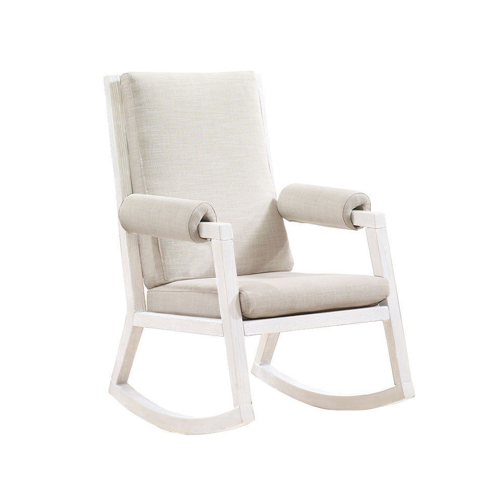 Natart Senza Rocker with White Wood Finish Upholstered in Talc- Bambi Baby