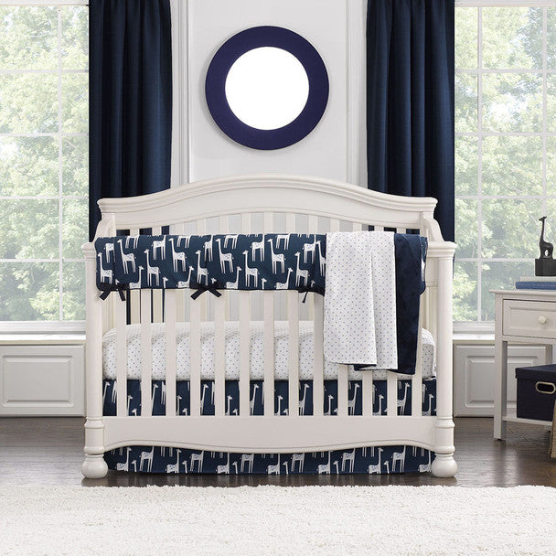 Liz and Roo Navy Giraffe Bumperless Crib Bedding 3 pc set- Bambi Baby