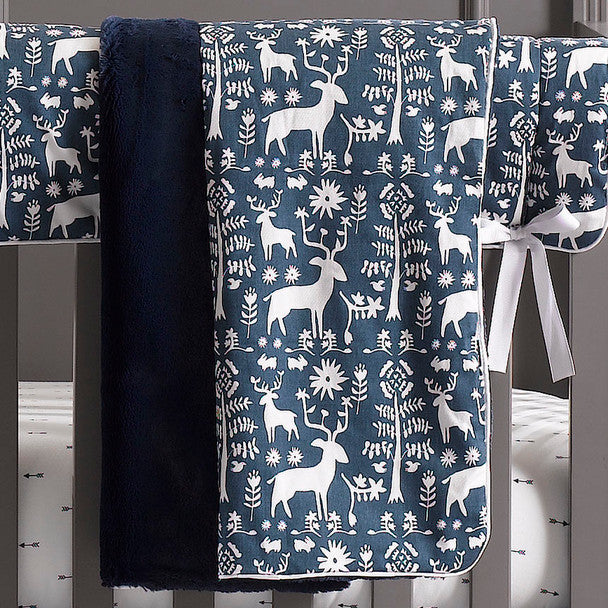 Liz and Roo Woodland Forest Minky Receiving Blanket in Navy- Bambi Baby