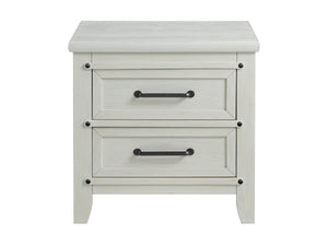 Rustic White Wood 2-Drawer Nursery Nightstand - Front View | Bambi Baby