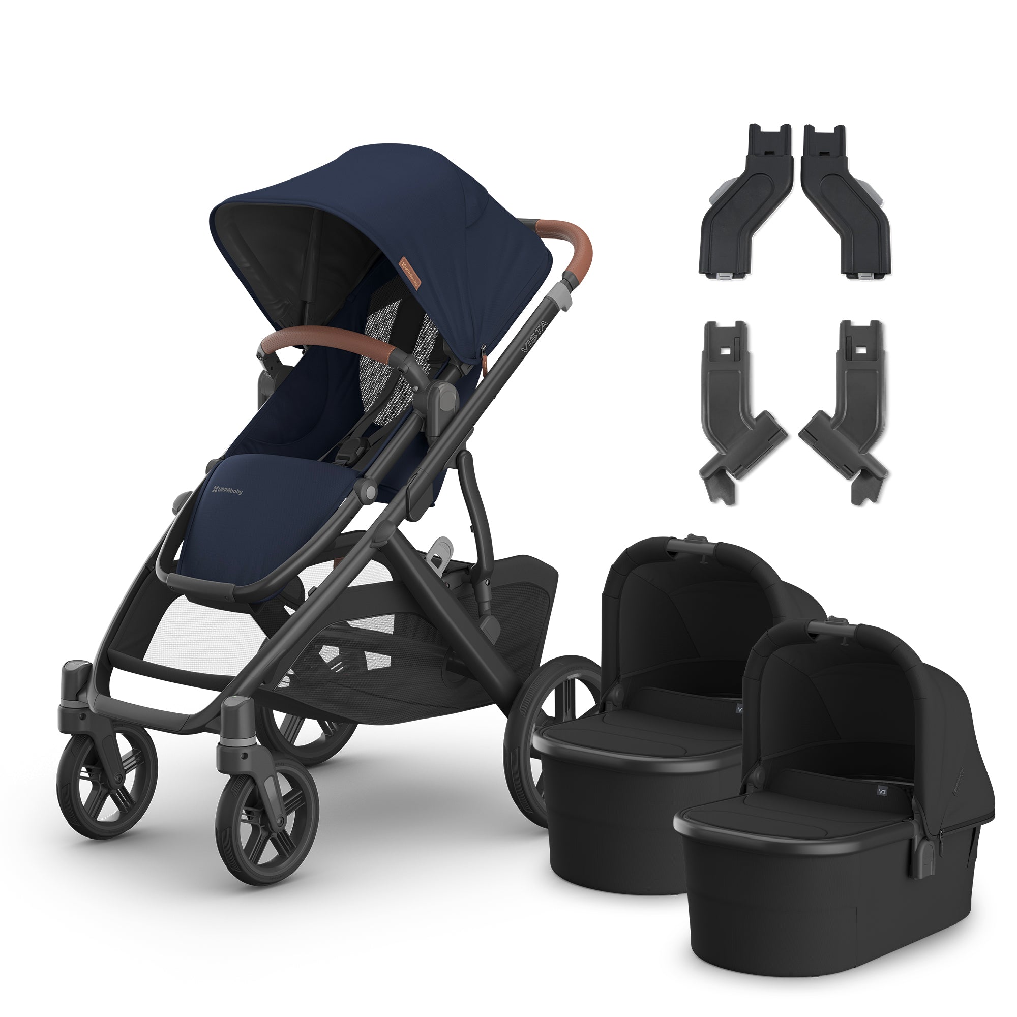 UPPAbaby Vista V3 Twin Mode Bundle (Stroller + 2 Bassinets + Adapters)- Bambi Baby