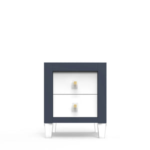 Navy & White Solid Hardwood Romina Millenario Nightstand with Acrylic Legs - Front View | Bambi Baby