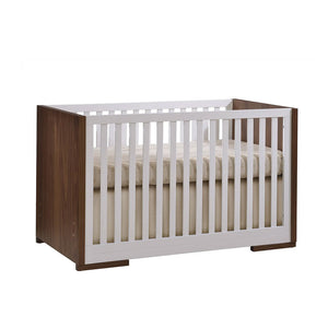 Walnut & Linen Solid Wood Convertible Crib - Front Angle | Bambi Baby