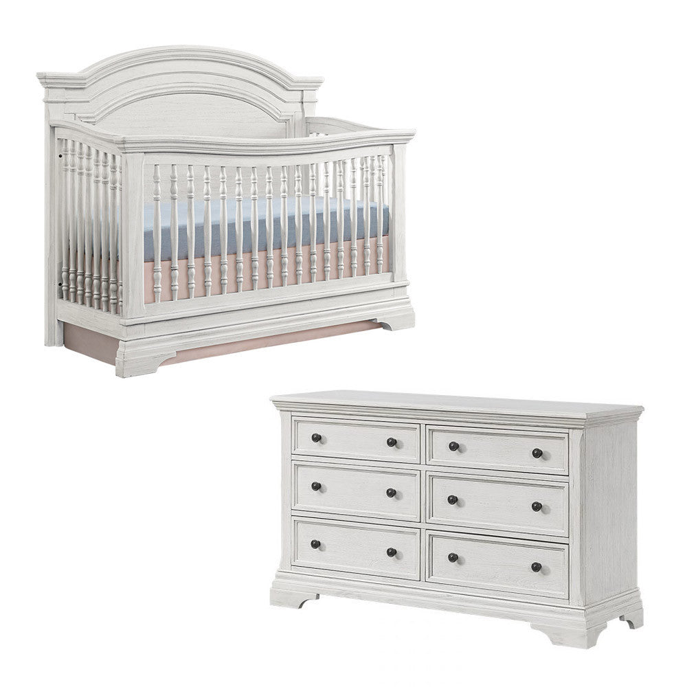 Westwood Olivia 2 Piece Nursery Set - Arched Crib and 6 Drawer Dresser in Brushed White- Bambi Baby