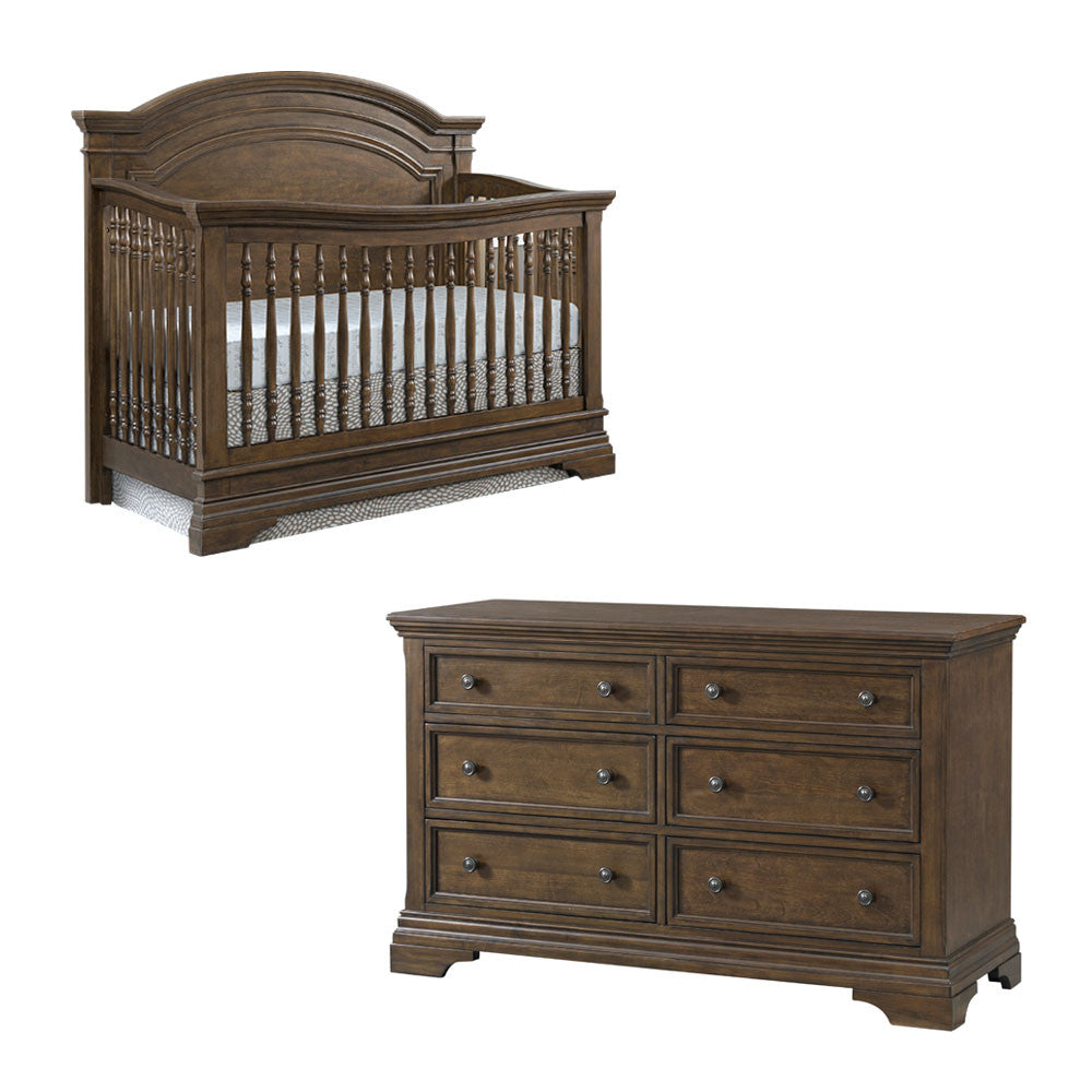 Westwood Olivia 2 Piece Nursery Set - Arched Crib and 6 Drawer Dresser in Rosewood- Bambi Baby