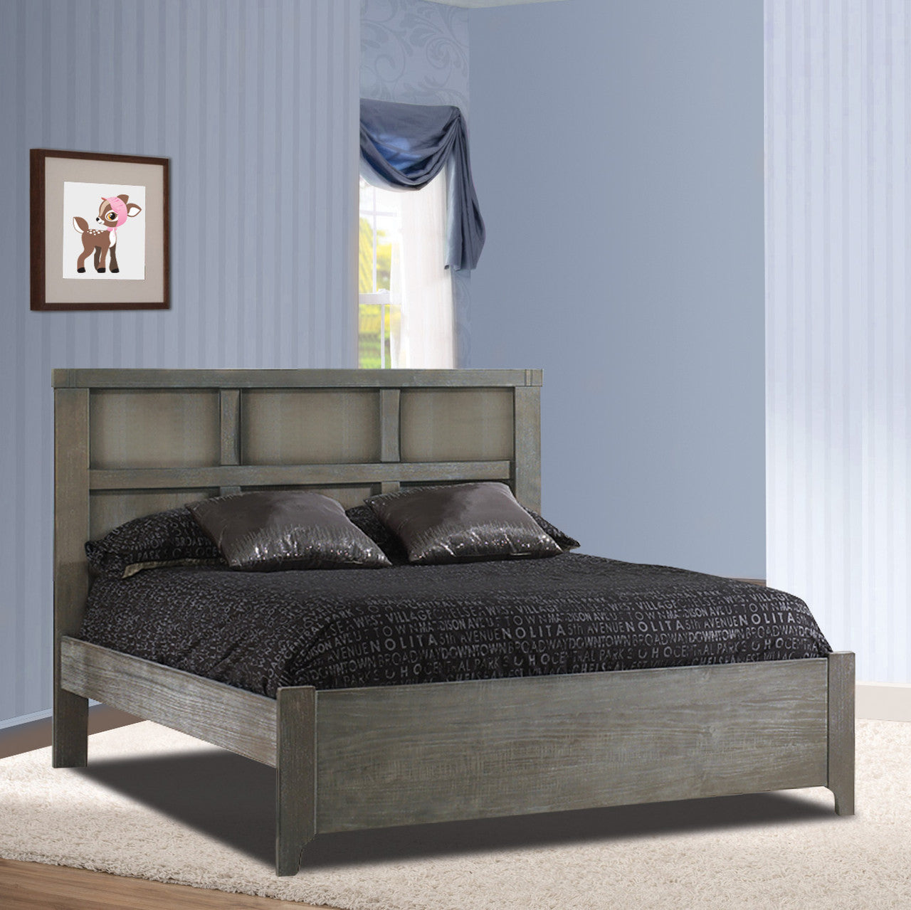 Natart Rustico Collection Double Bed 54" with Low profile footboard & rails in Owl- Bambi Baby