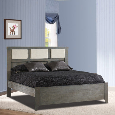 Natart Rustico Collection Double Bed 54" in Owl with Low profile footboard, rails & upholstered Panel in Talc- Bambi Baby