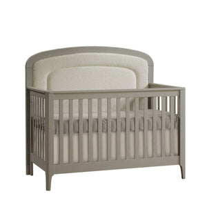 Dove Grey Natart Palo Convertible Crib with Boucle Beige Upholstered Panel - Front View | Bambi Baby