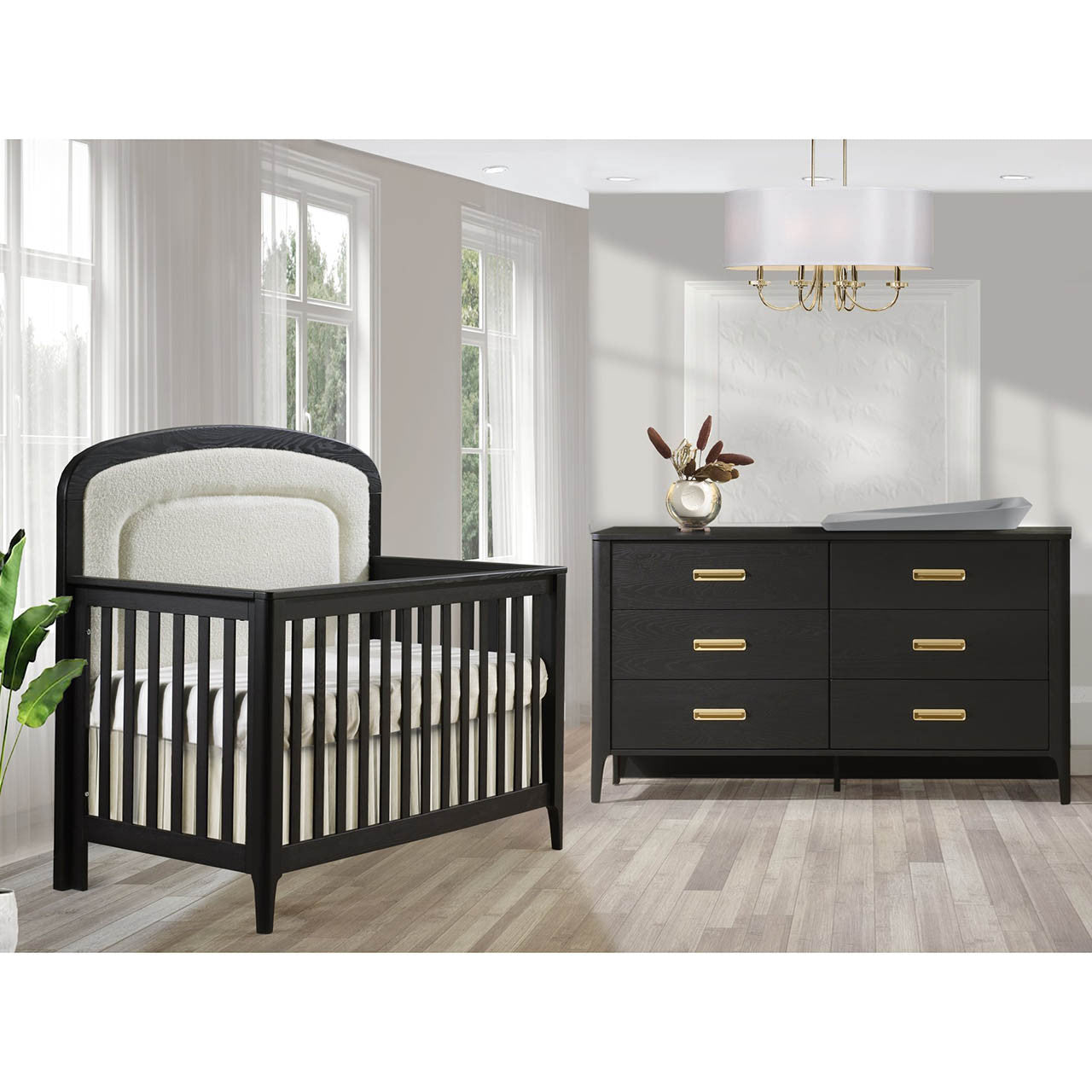 Natart Palo Crib To Double With Upholstered Panel Boucle Beige- Bambi Baby