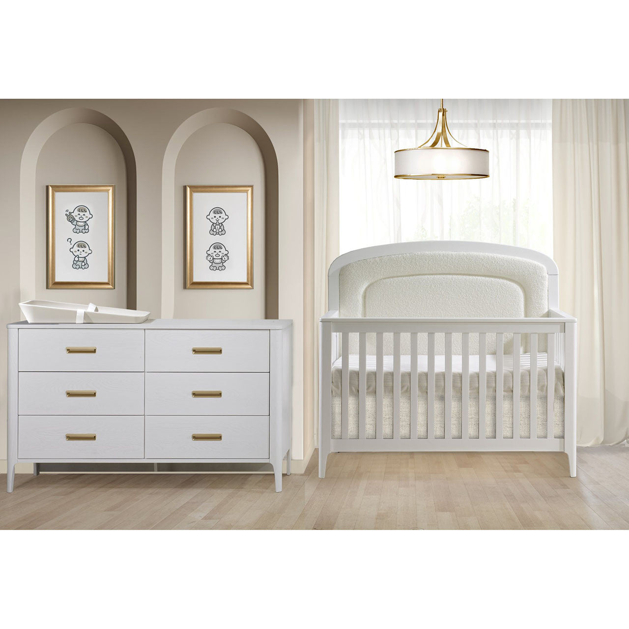Natart Palo Crib To Double With Upholstered Panel Boucle Beige- Bambi Baby