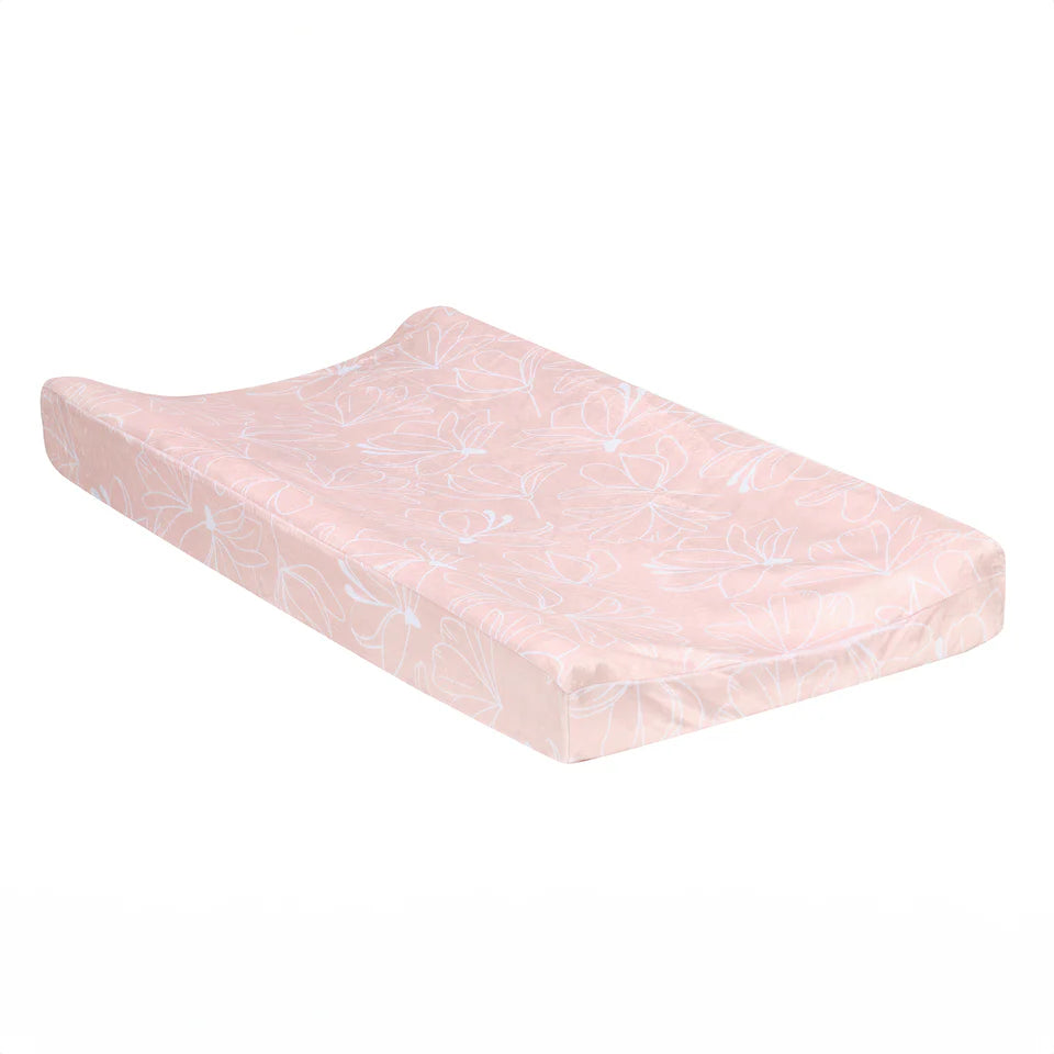 Lambs & Ivy Petals Soft Pink/White Floral Outline Baby Changing Pad Cover- Bambi Baby