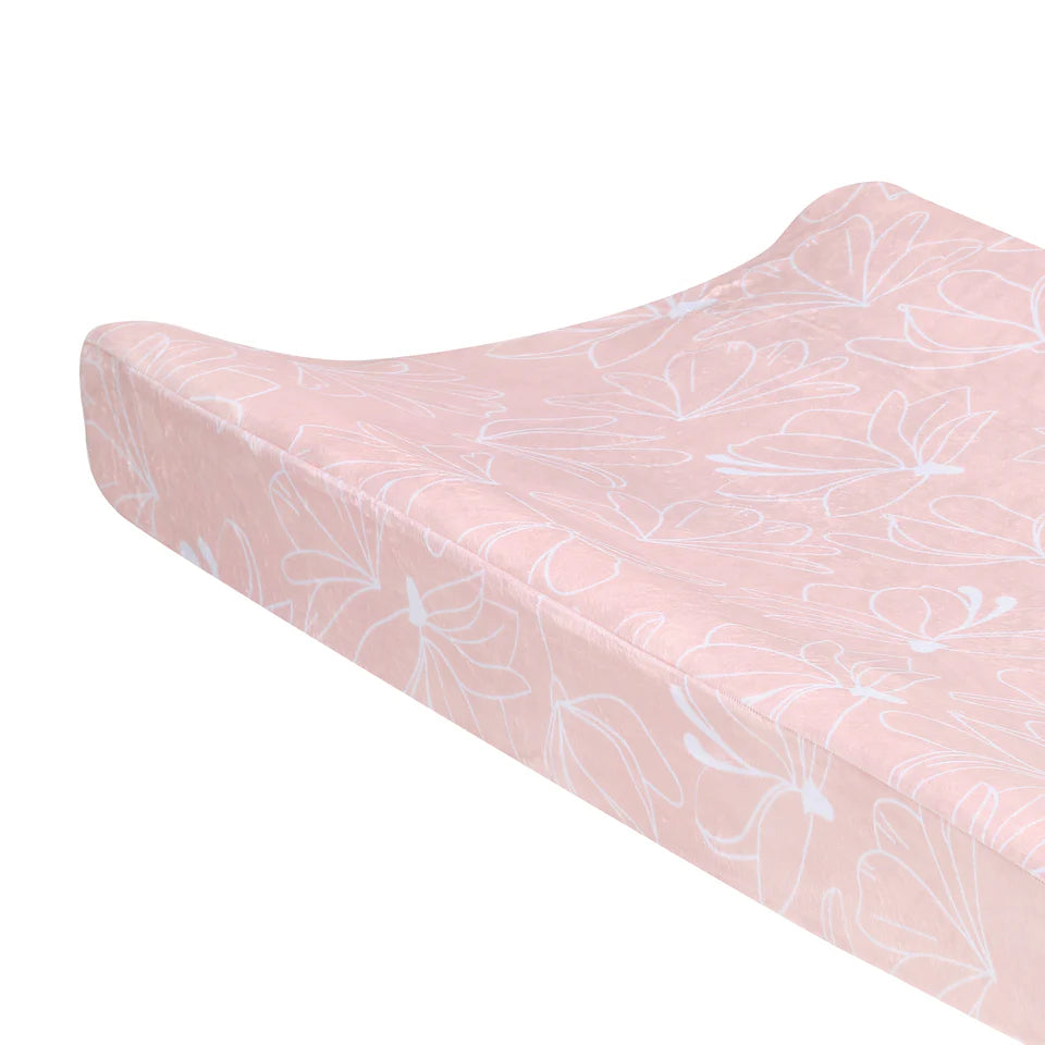 Lambs & Ivy Petals Soft Pink/White Floral Outline Baby Changing Pad Cover- Bambi Baby