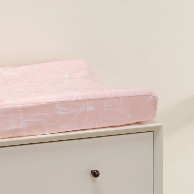 Lambs & Ivy Petals Soft Pink/White Floral Outline Baby Changing Pad Cover- Bambi Baby
