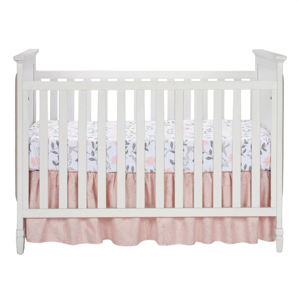 Lambs & Ivy Petals White/Pink/Gray Floral 100% Cotton Fitted Crib/Toddler Sheet- Bambi Baby