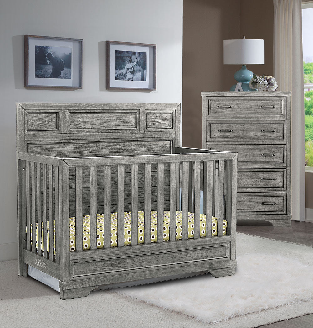 Westwood Foundry 2 Piece Nursery Set - Crib and 5 Drawer Chest in Brushed Pewter- Bambi Baby