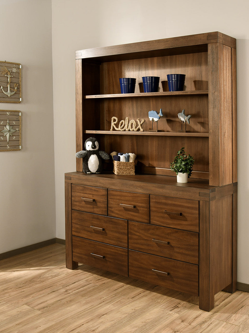 Oxford Baby Piermont Collection Hutch in Rustic Farmhouse Brown- Bambi Baby