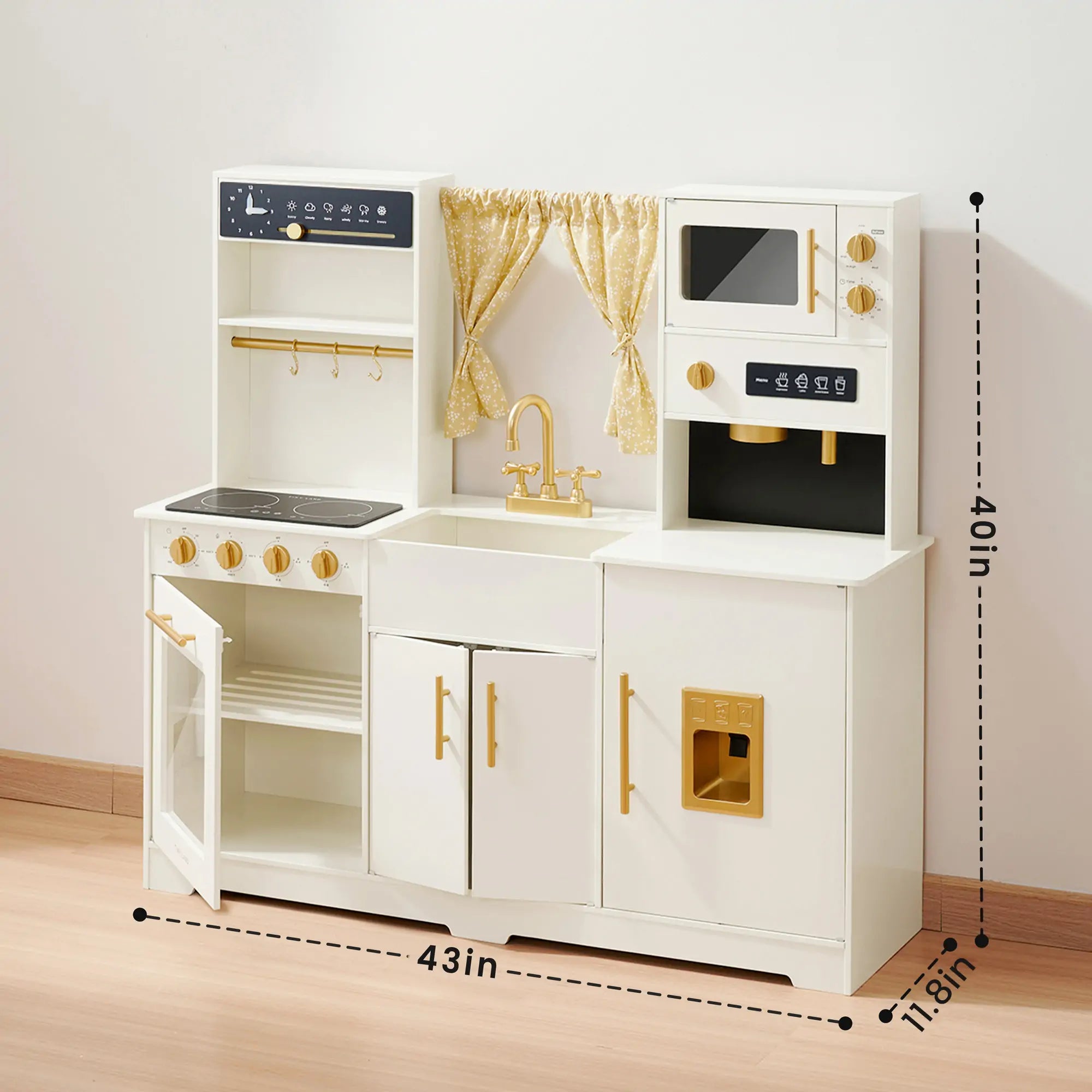 Tiny Land® Iconic Wooden Play Kitchen – Cream Pretend Cooking Set for Kids- Bambi Baby