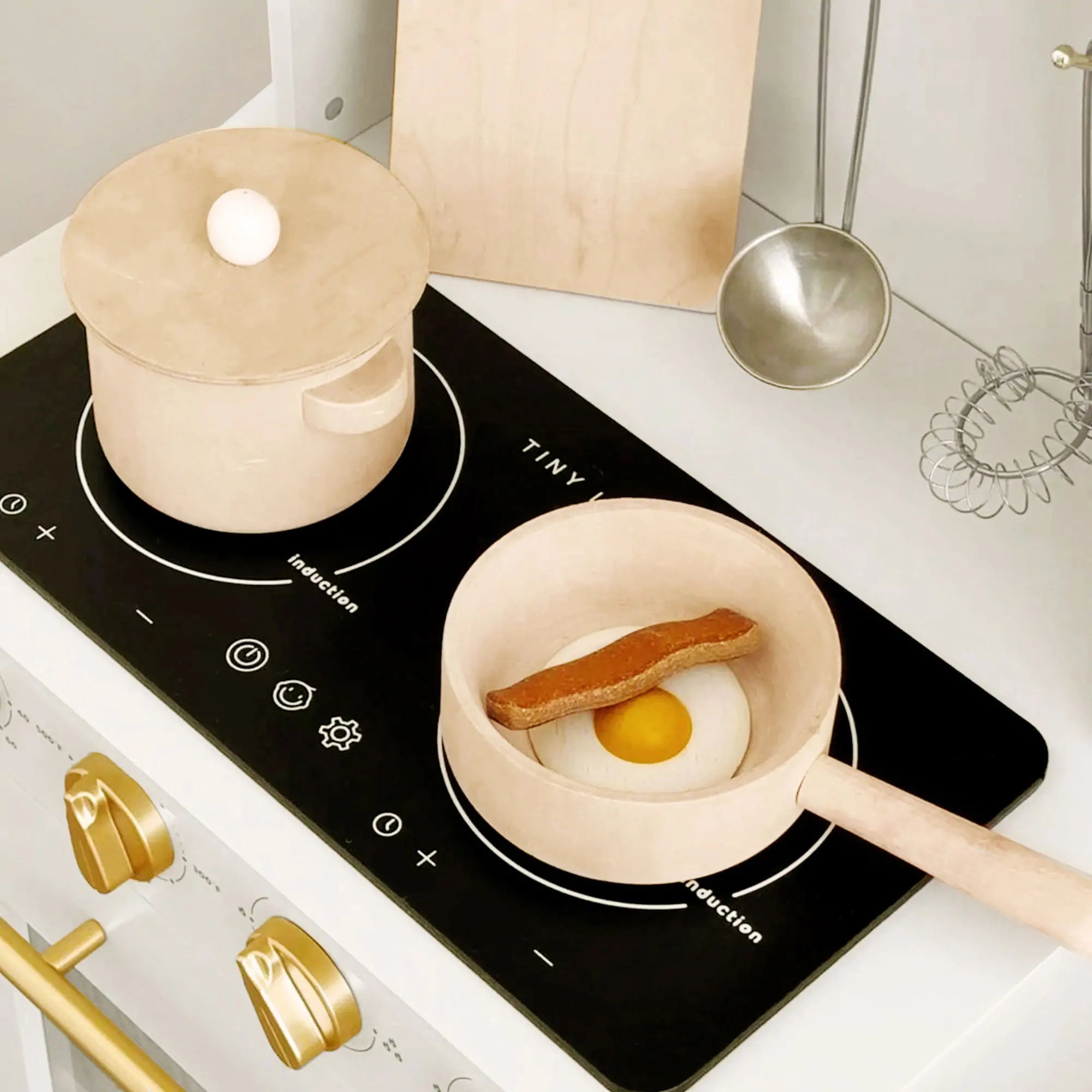 Tiny Land® Iconic Wooden Play Kitchen – Cream Pretend Cooking Set for Kids- Bambi Baby