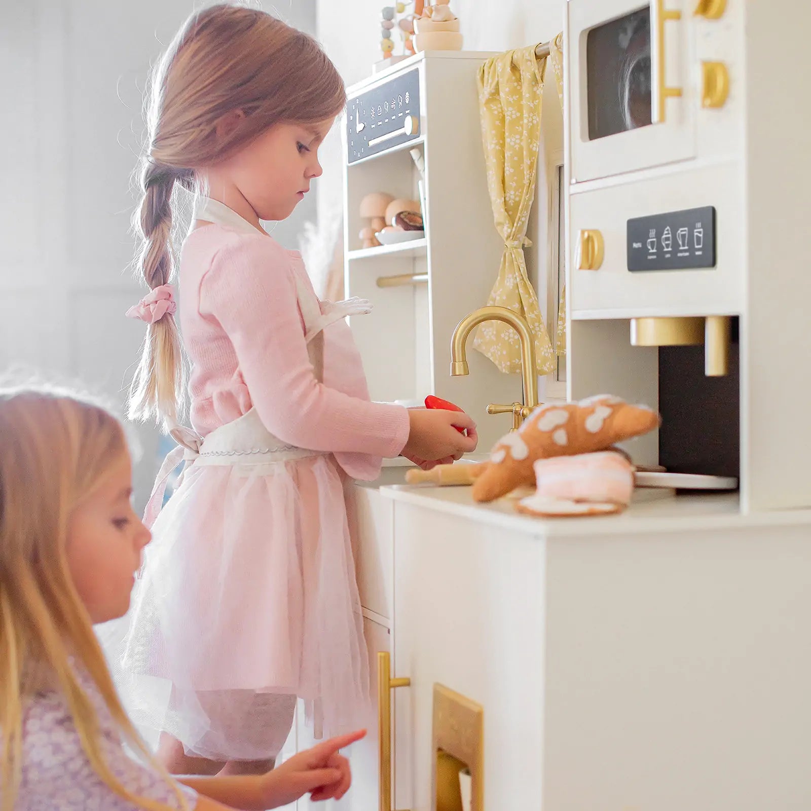 Tiny Land® Iconic Wooden Play Kitchen – Cream Pretend Cooking Set for Kids- Bambi Baby