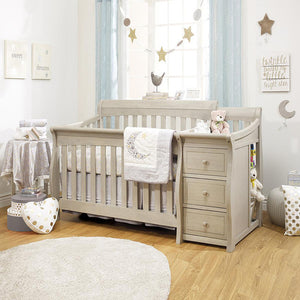 Weathered Gray Sorelle Princeton Elite Crib and Changer - Nursery Room Setup | Bambi Baby
