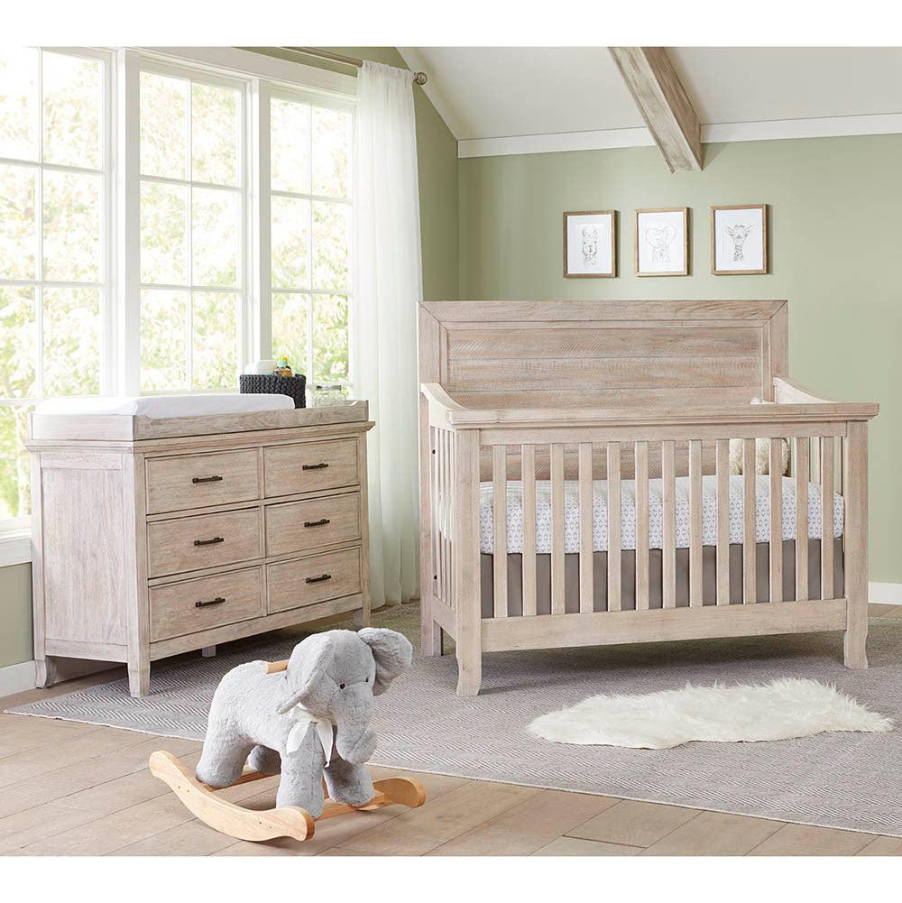 Stella Baby Remi 2 Piece Nursery Set in Sugar Coat - Convertible Flat Crib & 6 Drawer Dresser- Bambi Baby