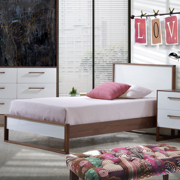 Cama individual Tulip Rio en nogal/blanco brillante- Bambi Baby