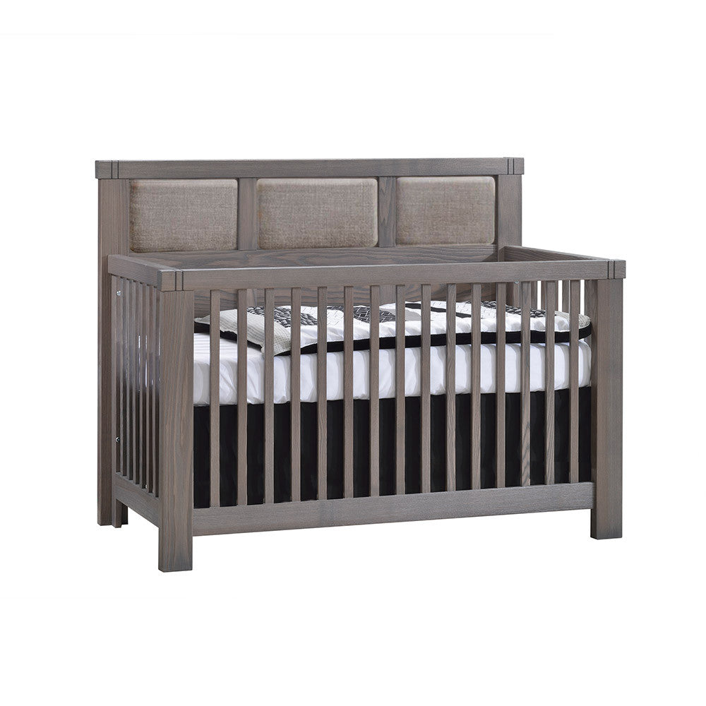 Natart Rustico Collection 5 in 1 Convertible Crib in Grigio with Upholstered Panel in Fog- Bambi Baby