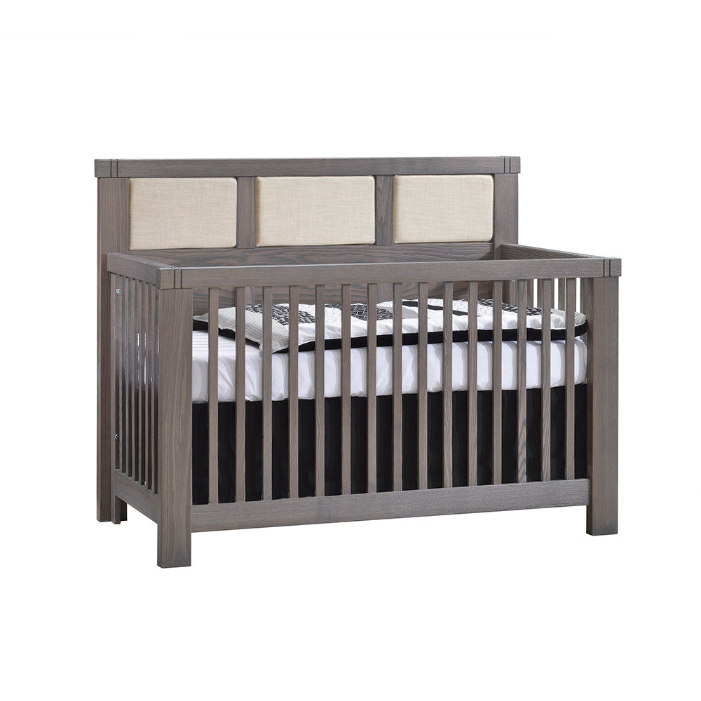 Natart Rustico Collection 5 in 1 Convertible Crib in Grigio with Upholstered Panel in Talc- Bambi Baby