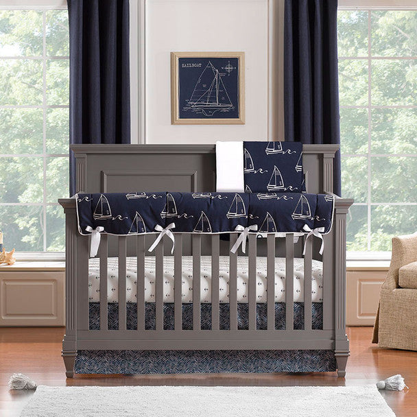 Liz and Roo Nautical Sailboat Bumperless Crib Bedding 3-Piece Set- Bambi Baby