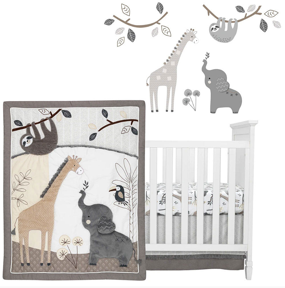 summer infant monkey jungle 4 piece crib bedding set Lambs & Ivy Baby Jungle Animals 4-Piece Crib Bedding Set Grey