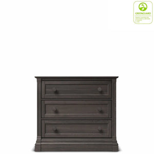 Storm Grey Romina Imperio Single Dresser 3-Drawer - Front View, GREENGUARD Certified | Bambi Baby