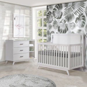 White Wood Sissi Crib and Combo Dresser Nursery Set - Styled Room View | Bambi Baby