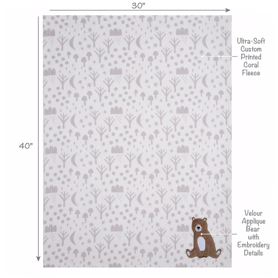 Bedtime Originals Sleepytime Bear White/Brown Soft Fleece Baby Blanket- Bambi Baby