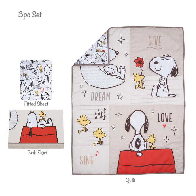 Bedtime Originals Snoopy Love 3-Piece Infant Baby Nursery Crib Bedding Set- Bambi Baby