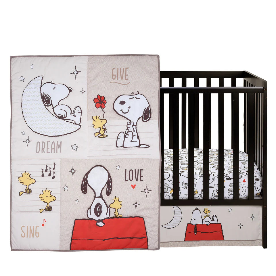 Bedtime Originals Snoopy Love 3-Piece Infant Baby Nursery Crib Bedding Set- Bambi Baby